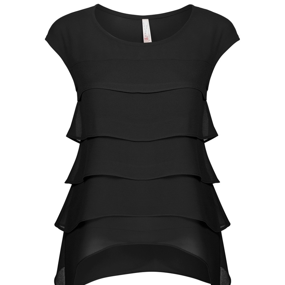 Black Layered Ruffle Cap-Sleeve Top